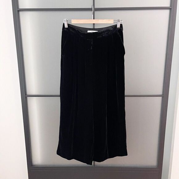 Tibi Wide Leg Cropped Pants Women's Size 0 XS Goth Witch Black Velvet Cropped - Picture 4 of 15
